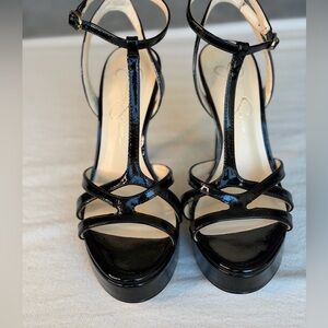 Jessica Simpson Black Patent Strappy Platform Heels Size 7